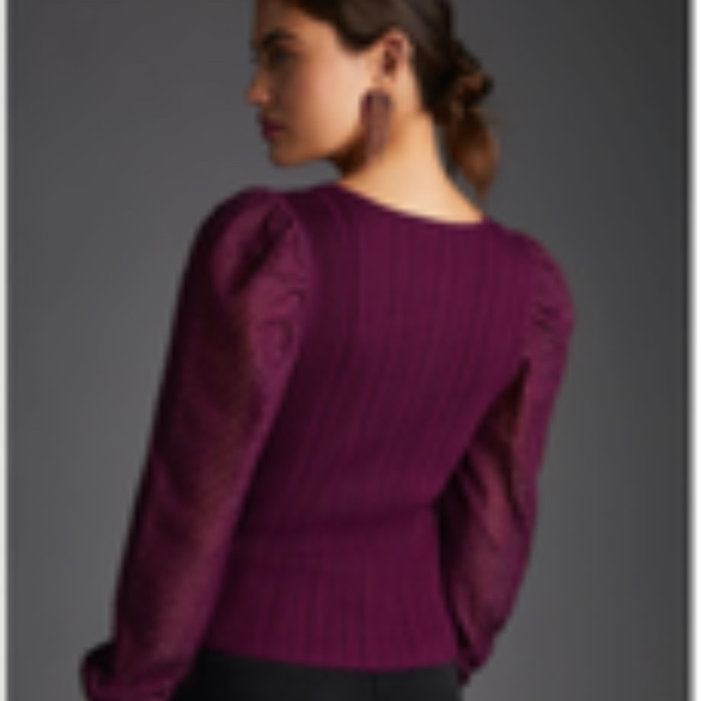 Anthropologie Puff-Sleeve Ribbed Blouse – XL – Romantic Modern - Picture 6 of 6